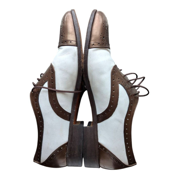 Vtg Brown & White Men's Spectator Shoes Old Money Rockabilly Eclectic Grandpa - Picture 1 of 11